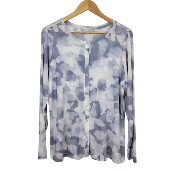 LOGO Layers Lori Goldstein Watercolor Printed Mesh Cardigan in Pearl Size M NWOT - Picture 2 of 6